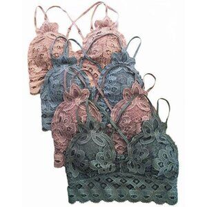 Crochet Sexy Lace Bralette Removable Pads Cross Back Adjustable Strap Wirefree